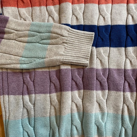 BROOKS BROTHERS Cable Knit Sweater Rugby Stripe Crewneck Cotton Preppy Unisex - Picture 3 of 9